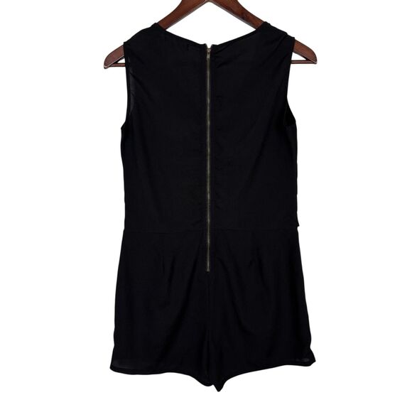 Sweet Rain Black Romper Zipper Pockets Women's Small Ruffle front - Picture 3 of 5